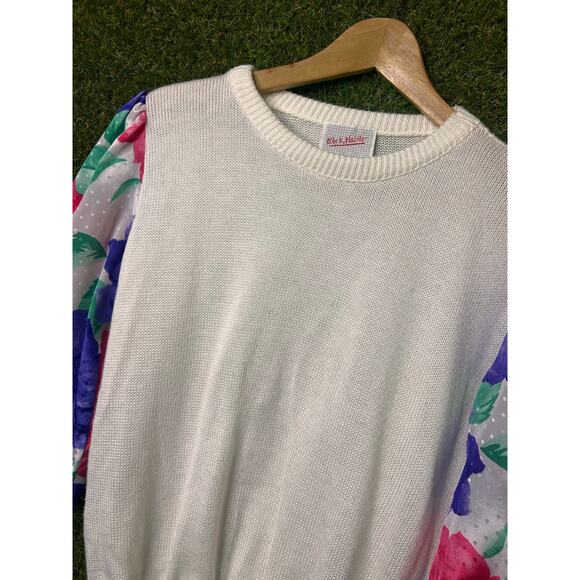 Vintage Work Habits Floral Print Puff Sleeve‎ Sweater Pullover Crewneck Size L - Picture 4 of 8